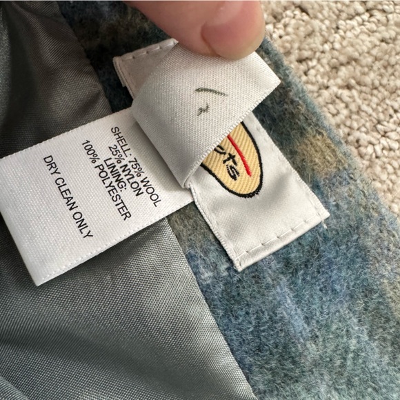 Vintage 90s Talbots Plaid Light Blue and Green Women's Wool Midi Skirt - Picture 7 of 11